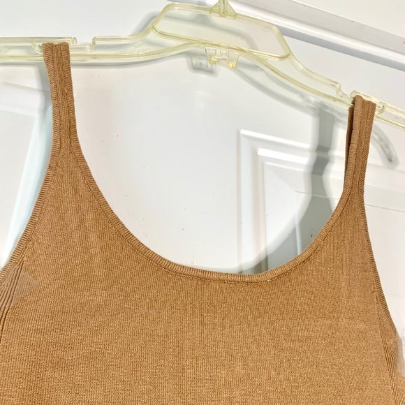 Yummy Sweater Co. Women’s Tan Shoulder Strap Fitted Soft Sweater Bodysuit - Picture 7 of 8